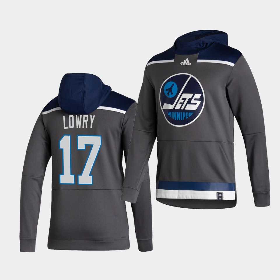 Men Winnipeg Jets 17 Lowry Grey NHL 2021 Adidas Pullover Hoodie Jersey